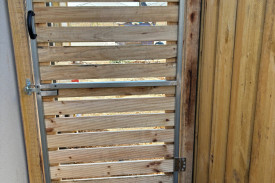 Wooden slat gate and frame - Blue Sovereign Fences and Gates